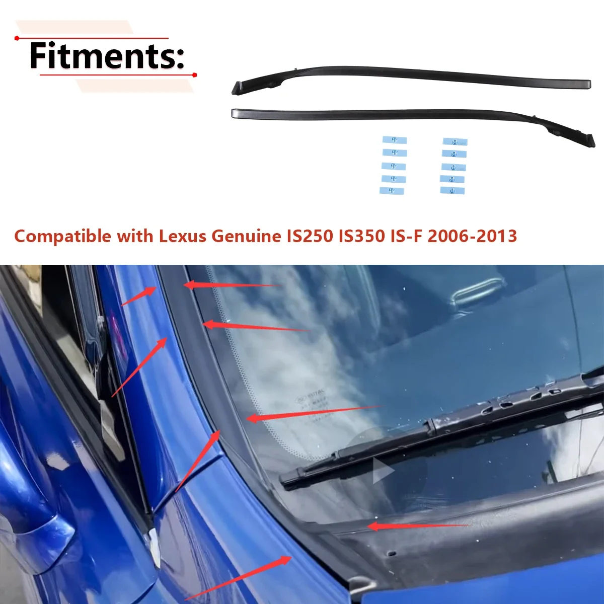 

1 Pair Front Windshield Wiper Strip Left Right For Lexus Genuine lS250 IS350 IS-F 2006-2013 Water Deflector Cowl Plate