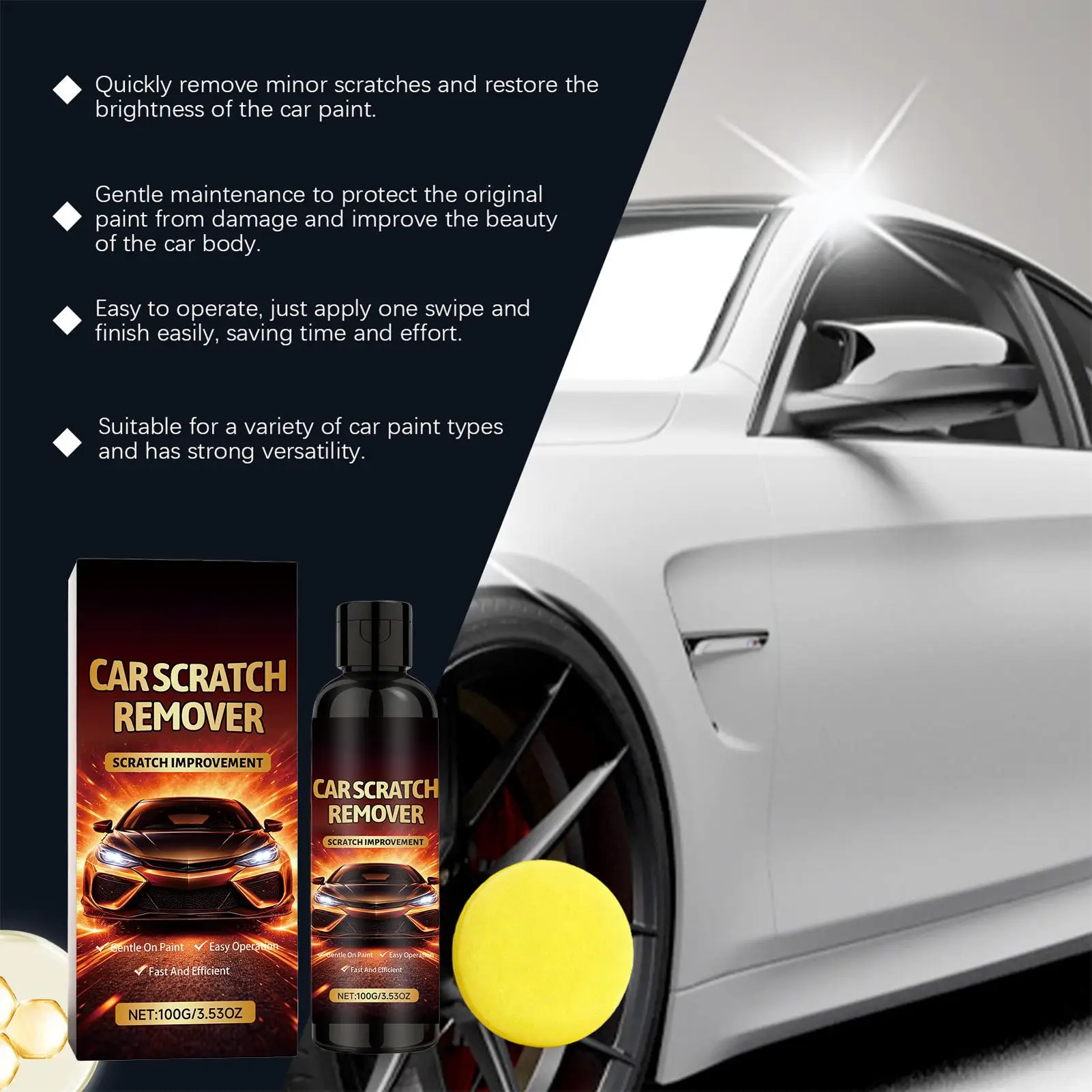 Scratch Remover For Vehicles 100g Swirls Eraser Restorer With Sponge Car Scratch Repair Kit For Light Oxidation Water Spots
