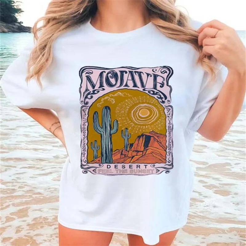 Fashionable Women's T-Shirt Short Sleeved Clothing Summer Mojave Desert Summer Print For Hand Drawn Sketch Printed Pattern T-Shi