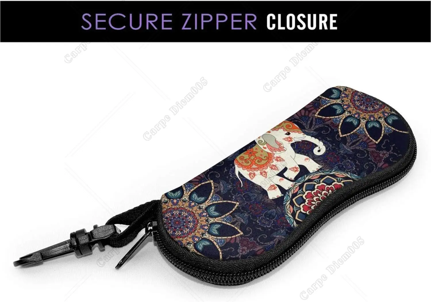 Elephant Mandala Sunglasses Zipper Soft Case Eyeglass Box with Belt Clip Ultra Light Travel Glasses Bag Eyewear Accessories