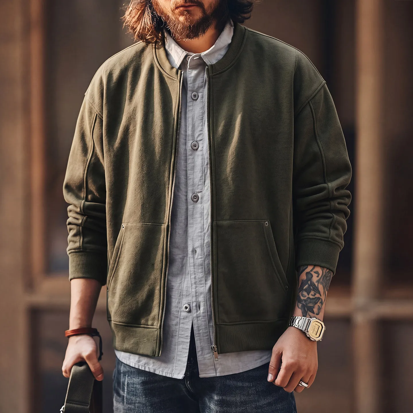 Men Autumn Fashion Vintage Zipper Loose Casual Sweatshirts Jacket Male Heavyweight Spring Hoodie Coat Tops