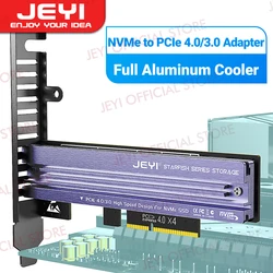 JEYI M.2 NVME to PCIe 4.0 3.0 Adapter With Aluminum SSD Heatsink, NVMe 64Gbps Gen4 PCIE x1 X4 X8 X16 Expansion Card for Desktop