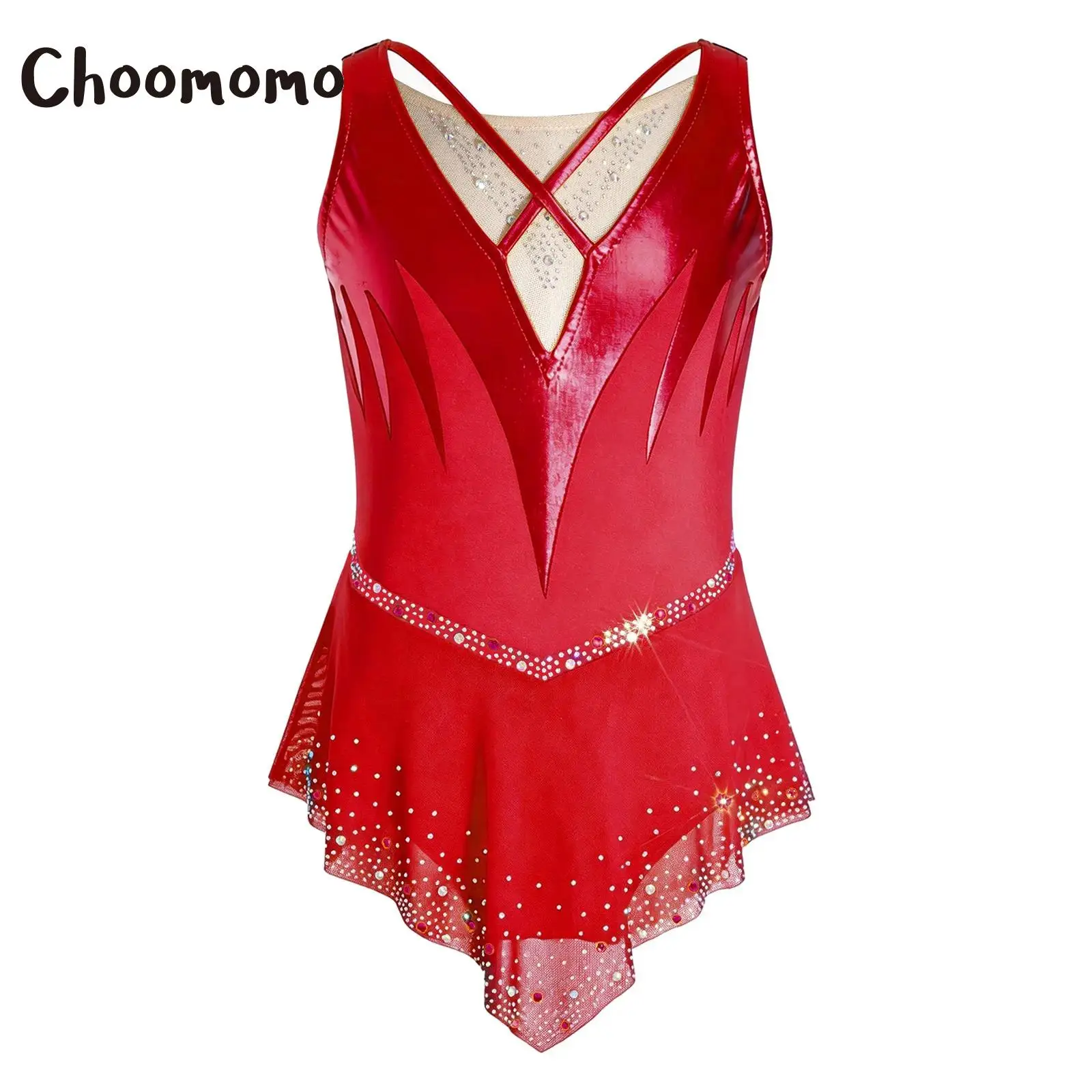 

Kids Girls Shiny Rhinestone Ballet Jersey Leotard Dress Sleeveless Mesh Gymnastics Artistic Figure Skating Performance Costume