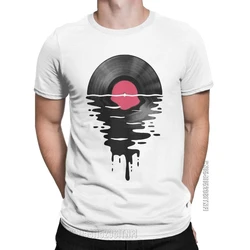 Casual Vinyl LP Music Record Sunset T-Shirt For Men Crew Neck Cotton T Shirt Water 80s Classic Tees Gift Idea Clothes