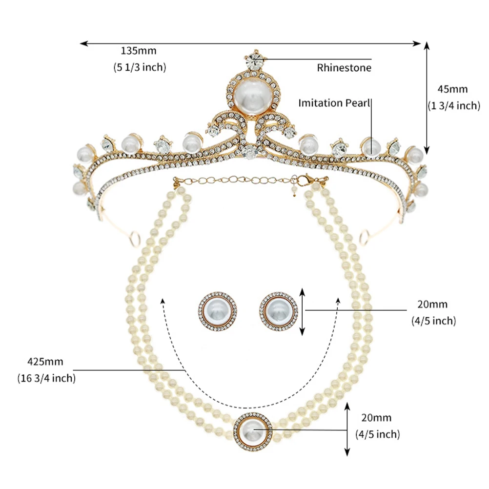 

Pearl Necklace Set Crown Earrings for Women Bridal Faux Pearl Jewelry Tiara Necklace Earring Sets Wedding Party Accessories