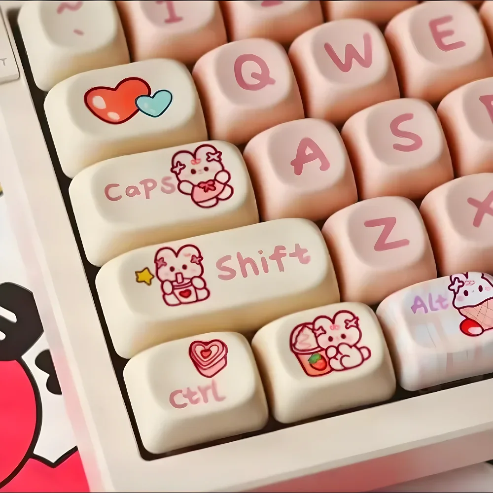 

144 Keys MOA Keycap Set PBT Pink Bunny Cute Cartoon Keycap Set for 60/64/84/98/108 Gaming Mechanical Keyboard MX Switch