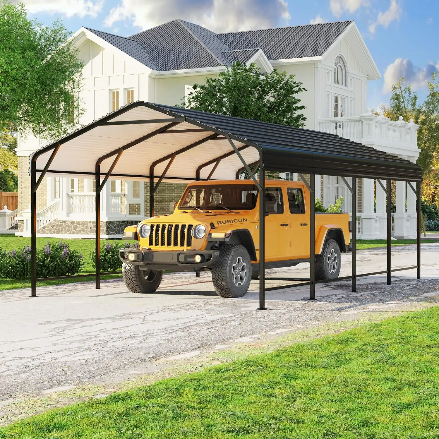 12x20 FT Metal Carport, Car Port with Enhanced Base