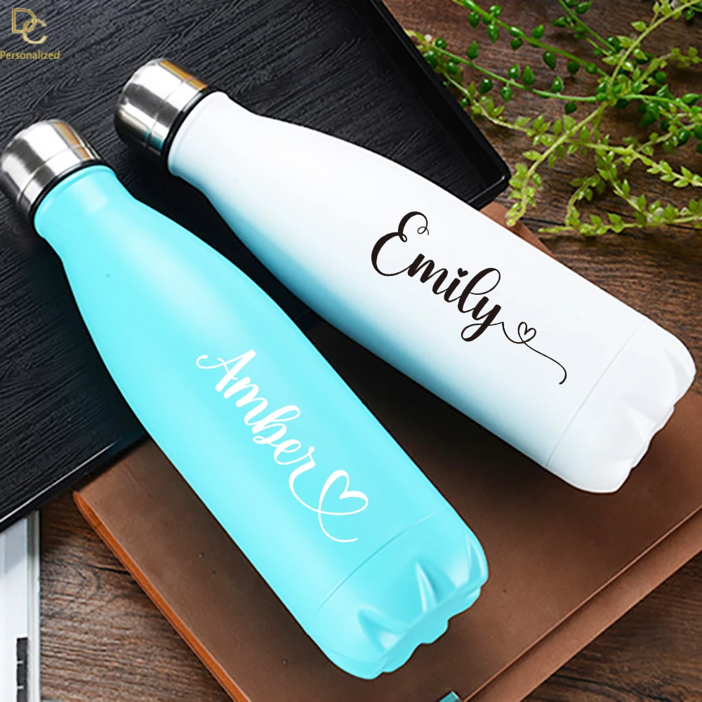 Double-Wall Insulated Vacuum Flask, Personalized Logo Name, Stainless Steel Water Bottle,Bridesmaid, Bridal, Gift for Her