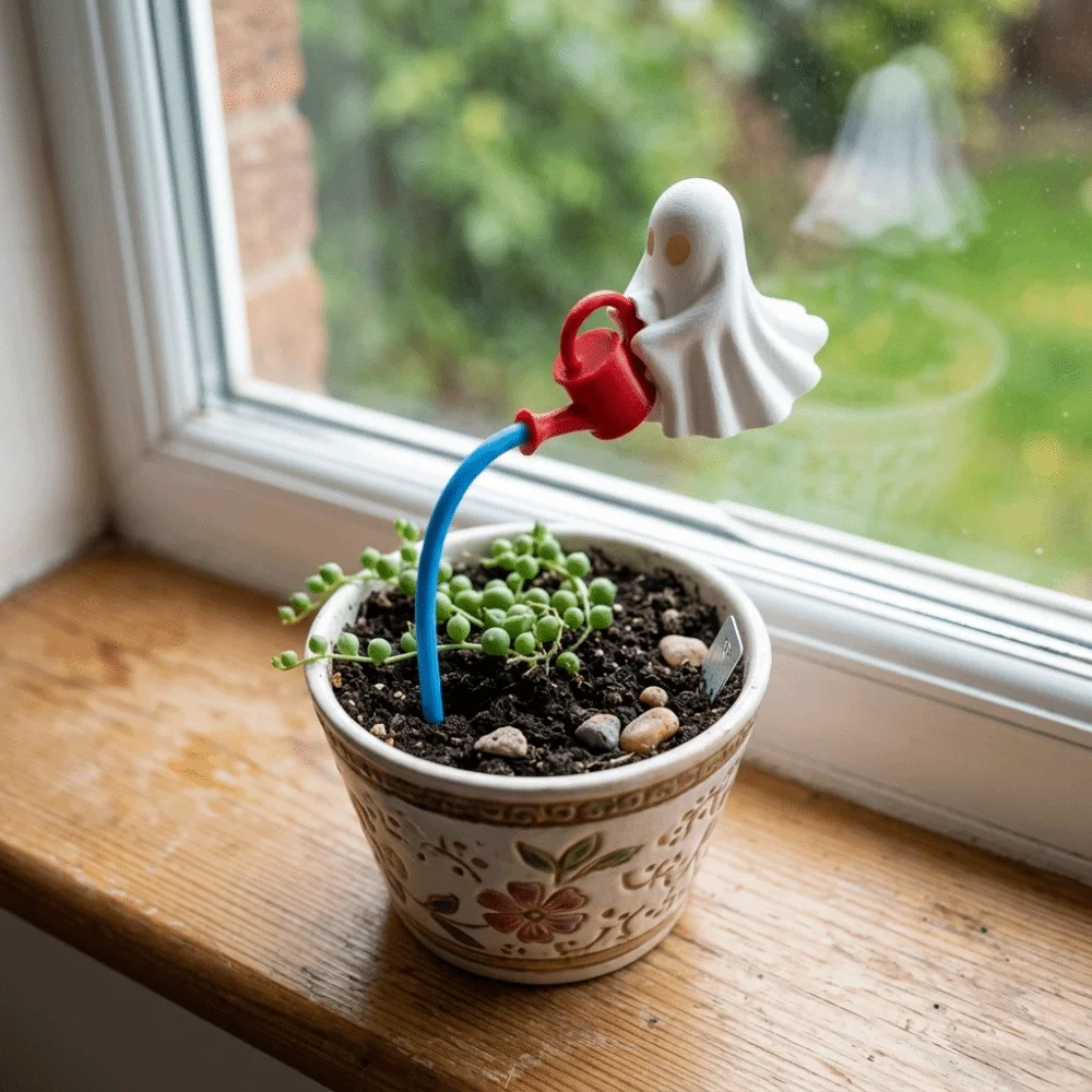 3D Printed Ghost Watering Flowerpot Ornament Faux Water Stream Removable Ghost Watering Plant Ornament Plastic Suspended Design