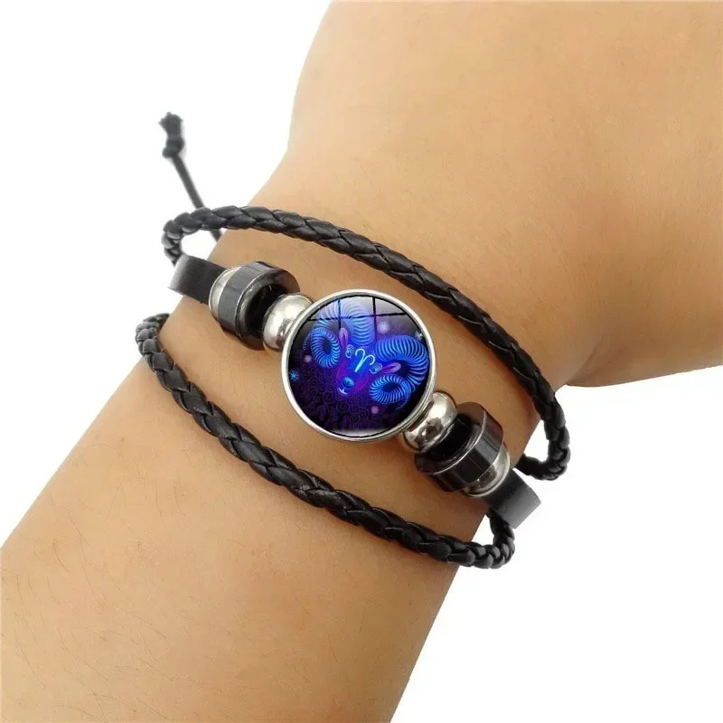 12 Zodiac Signs Constellation Charm Bracelet 팔찌 Men\'s Women\'s Fashion Multi-layer Woven Leather Punk Couple Bracelet Gift Pride
