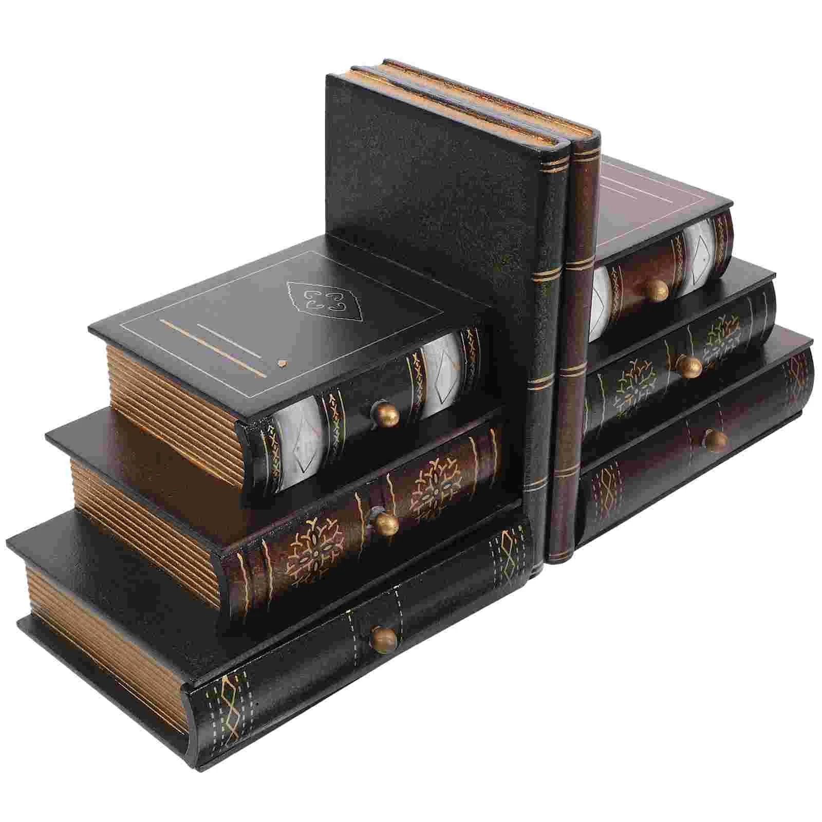 

Book European Retro Bookends Stand Storage Bins with Lids Wooden Shape Container