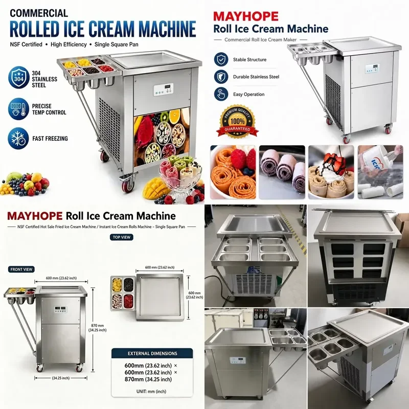 for Mango Blueberry Chocolate Ice Cream Roller Fried Ice Cream Machine Double Plate Cold Chip Machine for Cafes and Food Cars