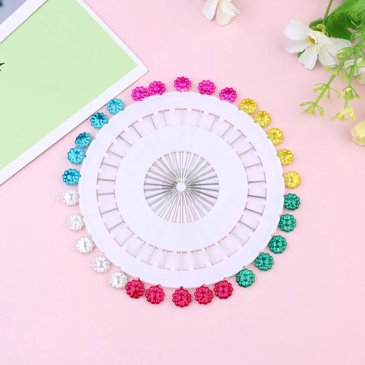 

3Set Pearl Head Push Plum Flower Beading Needle Multi-Color Durable Hard Plastic Needlehead Stainless Steel Point Sewing