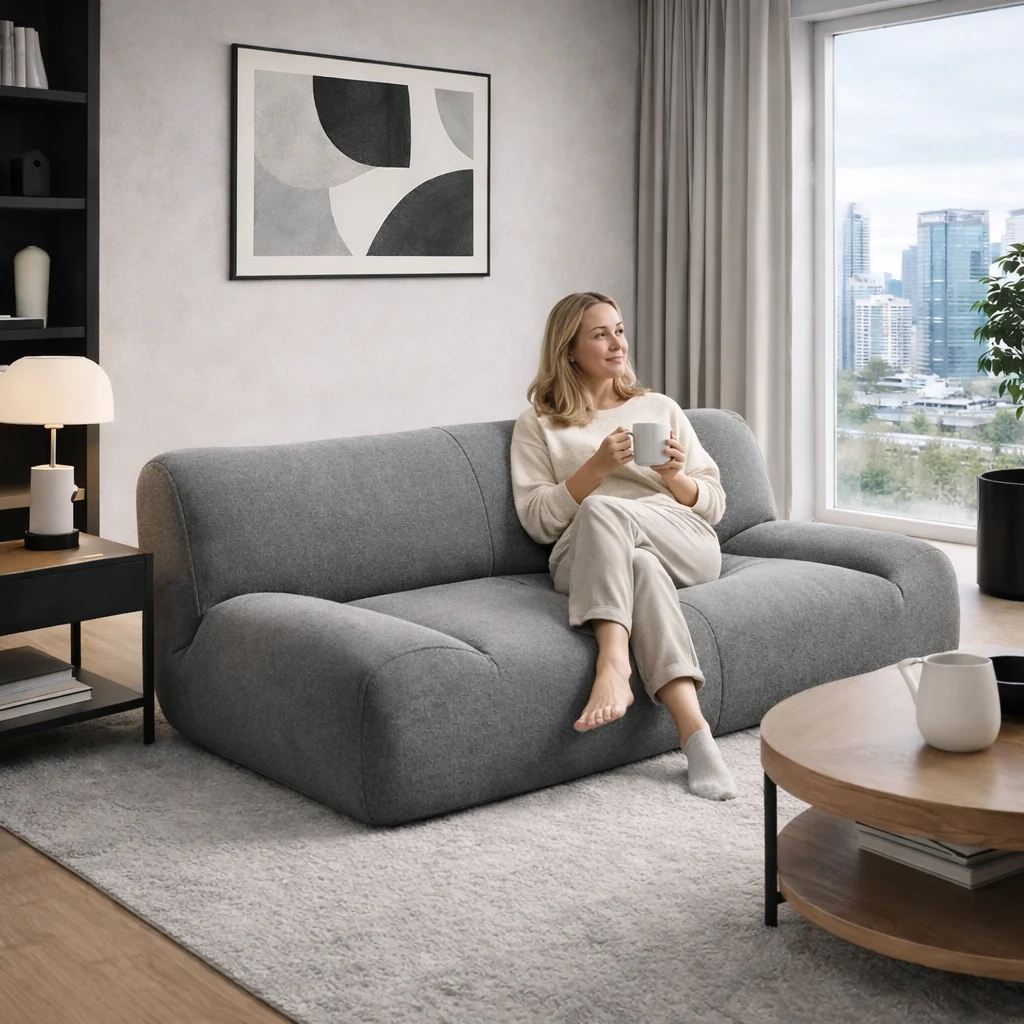 #2 Three Seater Compressor Vacuum-Compressed Bonless Sofa Sample in a Box for Living Room