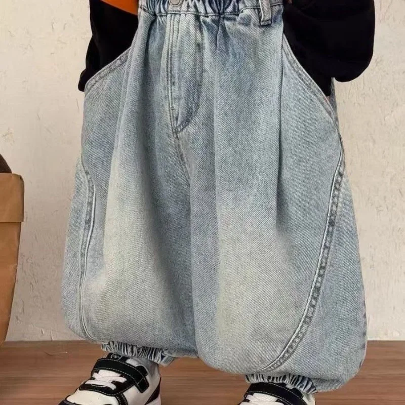 2-8 Jahre Kinder Jungen Jeans RAISE Herbst Kinder Jungen Denim-Hosen Kleinkind Jungen Hosen Lose Laternenhosen für Kleinkinder Babys Jungen – Detail 3