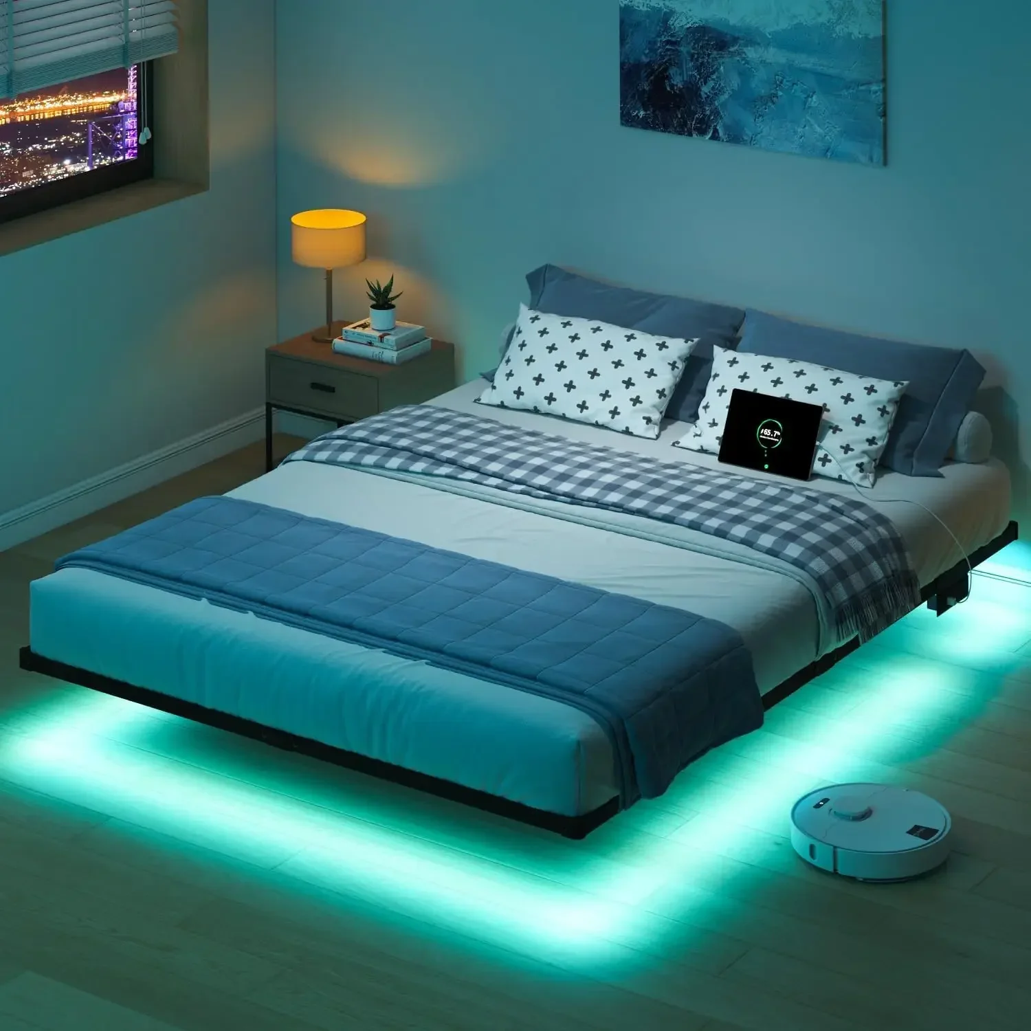 Bestselling8 inch Floating Bed Frame Full with Charging Station | LED Lights, Platform Bed Frame No Box Spring Needed, Easy Asse