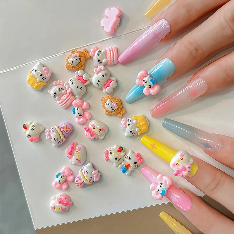 5Pcs Sanrio Cartoon Nail Charms Nail Decoration Diy Materials Kawaii Hello Kitty DIY Crafts Accessories Gift