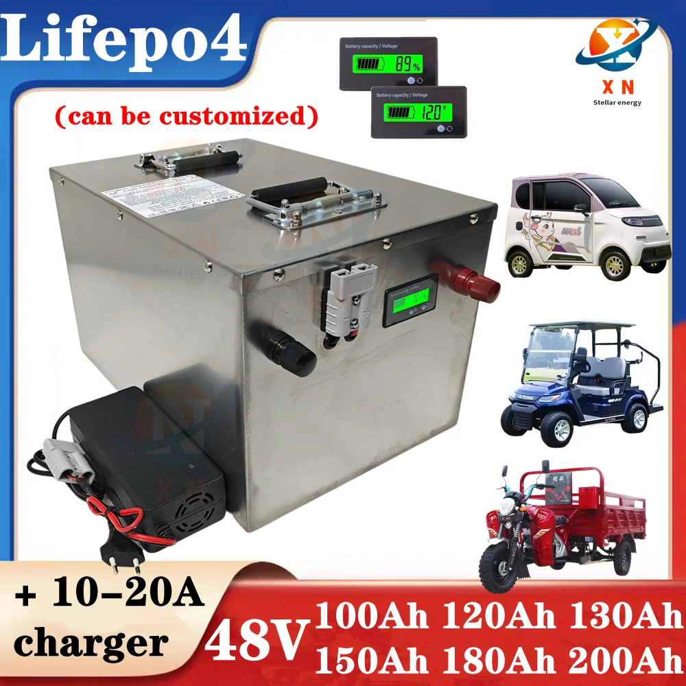 Lifepo4 48V 200Ah 180Ah 160Ah 150Ah 130Ah 120Ah 100Ah Lifepo4 battery for 5000w motorhome solar system boat RV+10A Charger