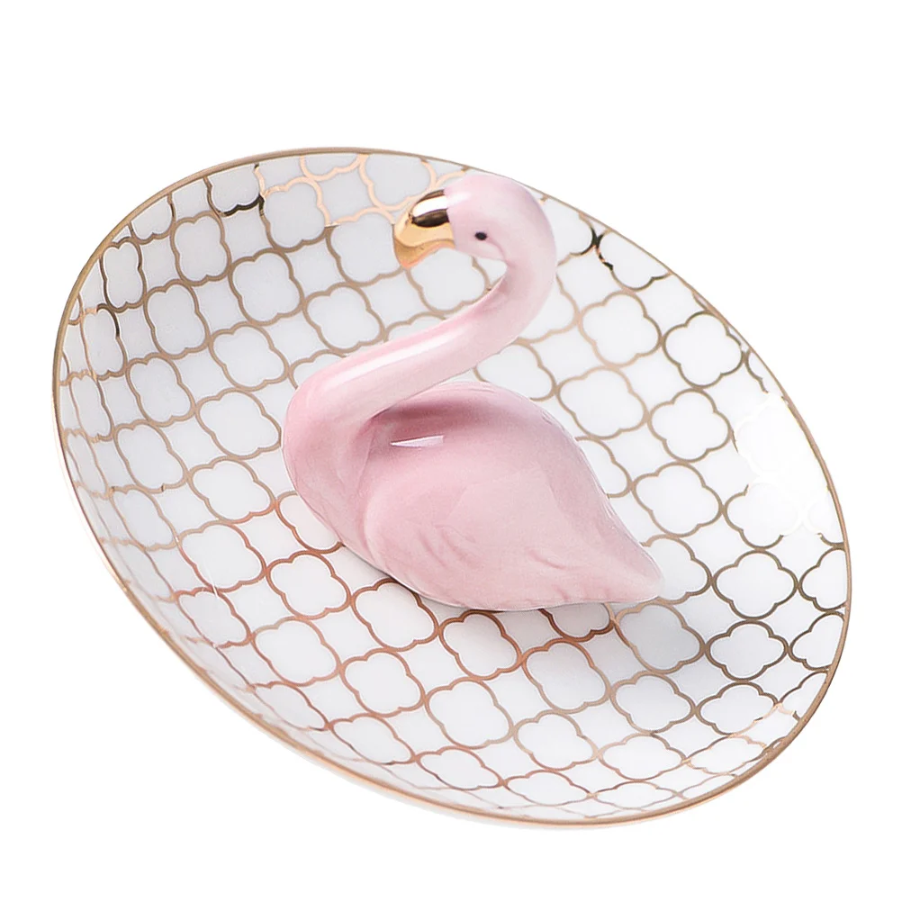 

1 шт., ювелирная тарелка с фламинго, керамическая нежная тарелка для колец, лоток для хранения серег, ключей, браслетов, декоративный подарок