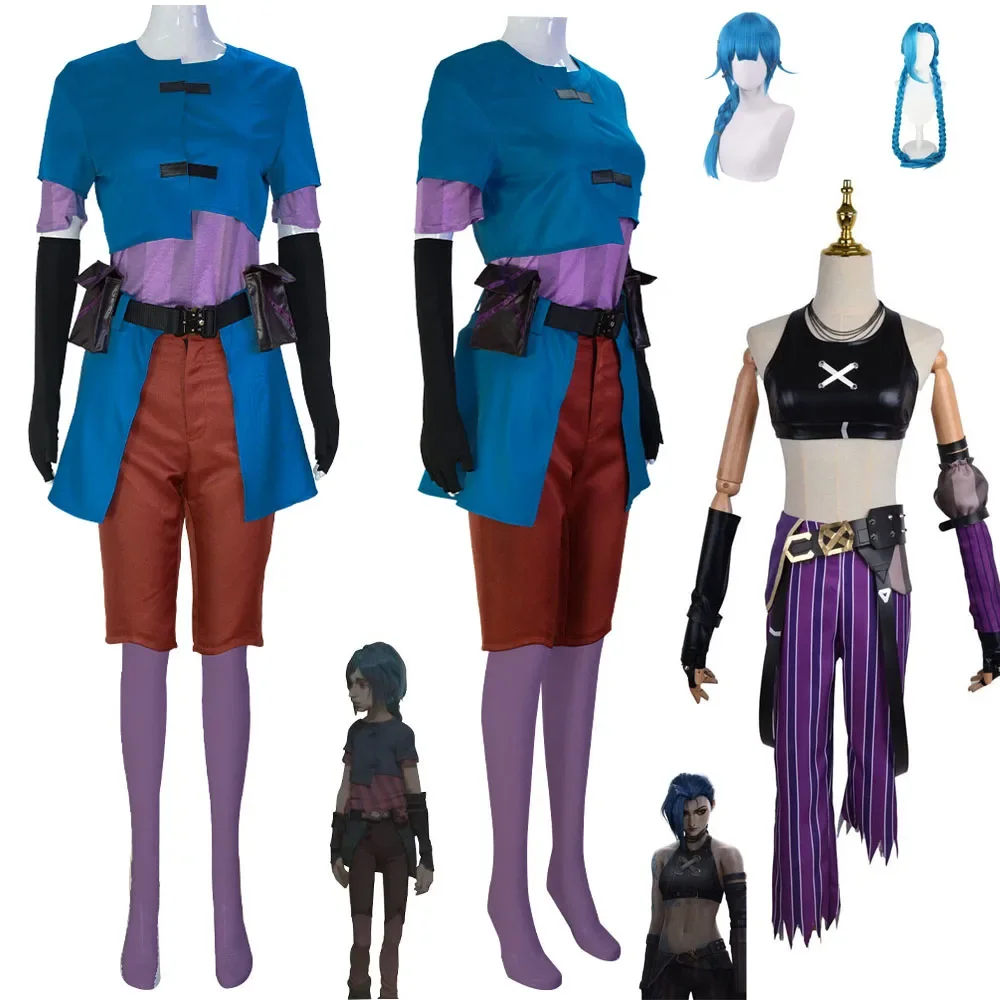 

CosplayArcane Cos Powder Jinx Cosplay Women Costume Pants Top Full Set Girls Clothes Outfits Halloween Carnival Party Roleplay