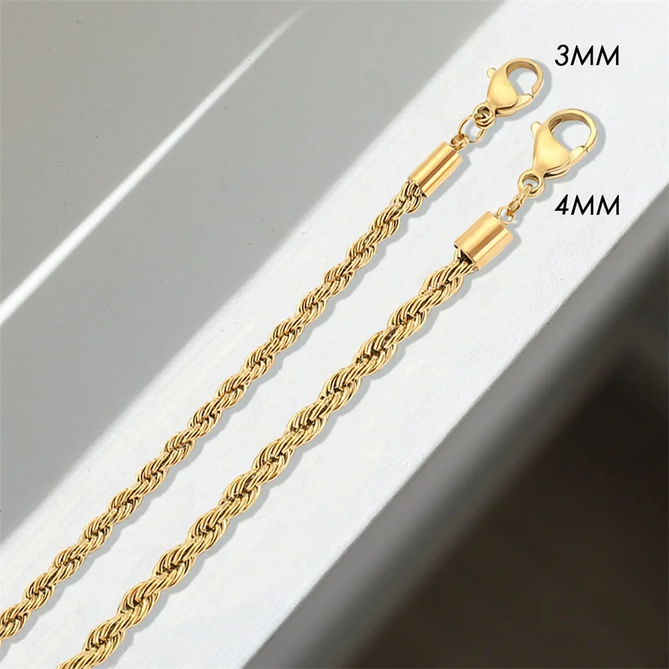 Visunion Twisted Rope Chain Necklaces Gold color Stainless Steel Chains Necklaces for Women Men Fashion accessories gifts