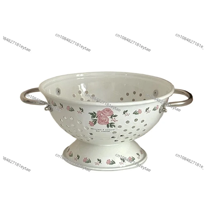

Эмалированная корзина для фруктов в стиле французского винтажа, розовая, с розами, кухонная сушилка, элегантный поднос для фруктов для гостиной, элегантная белая корзина для хранения