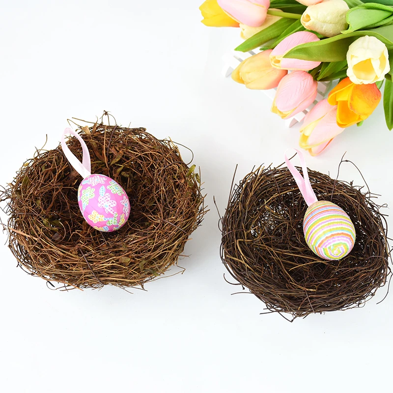 8-25cm Round Rattan Bird Nest Easter Decorations Bunny Eggs Artificial Vine Nest Home Garden Window Birds House Party Supplies