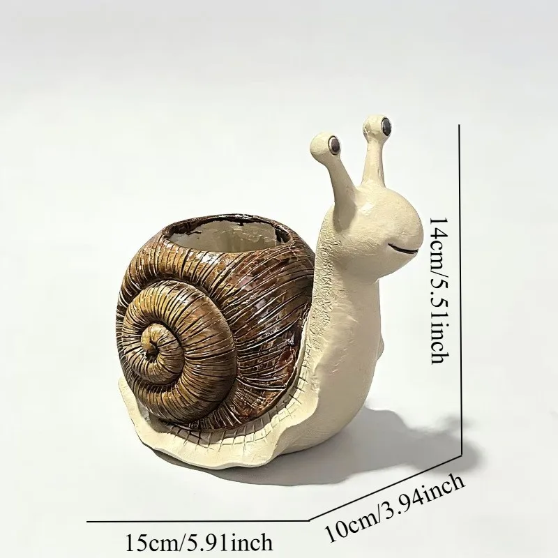 Snail Shaped Resin Planter Pot, Cute Rustic Succulent Flower Pot for Small Plants & Cacti, Boho Garden Decor for Desk, Shelf, Wi