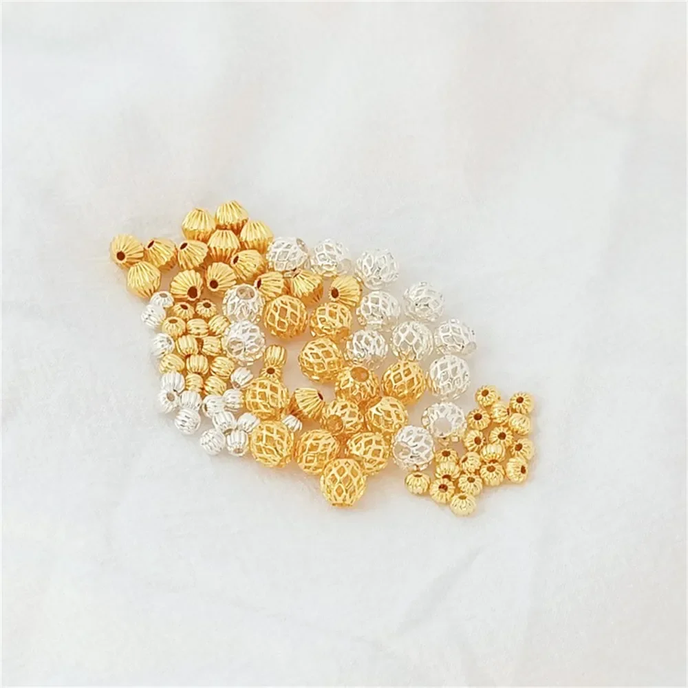 18K Gold Silver Hollow Pumpkin Beads Corner Beads Hollowed-out Balls Spacer Beads DIY Handcrafted Bracelet Loose Beads Accessori