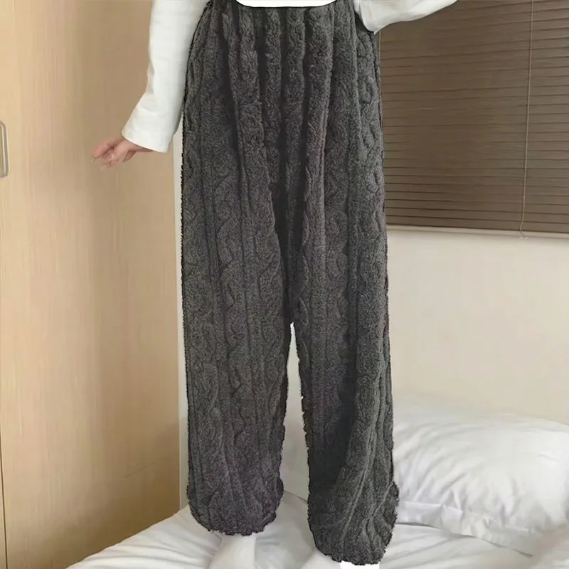 1-2Pairs Plus Size Warm Pajama Pants Thick Sherpa Lined Elastic High Waist Winter Trousers for Home Sleep Leisure Use