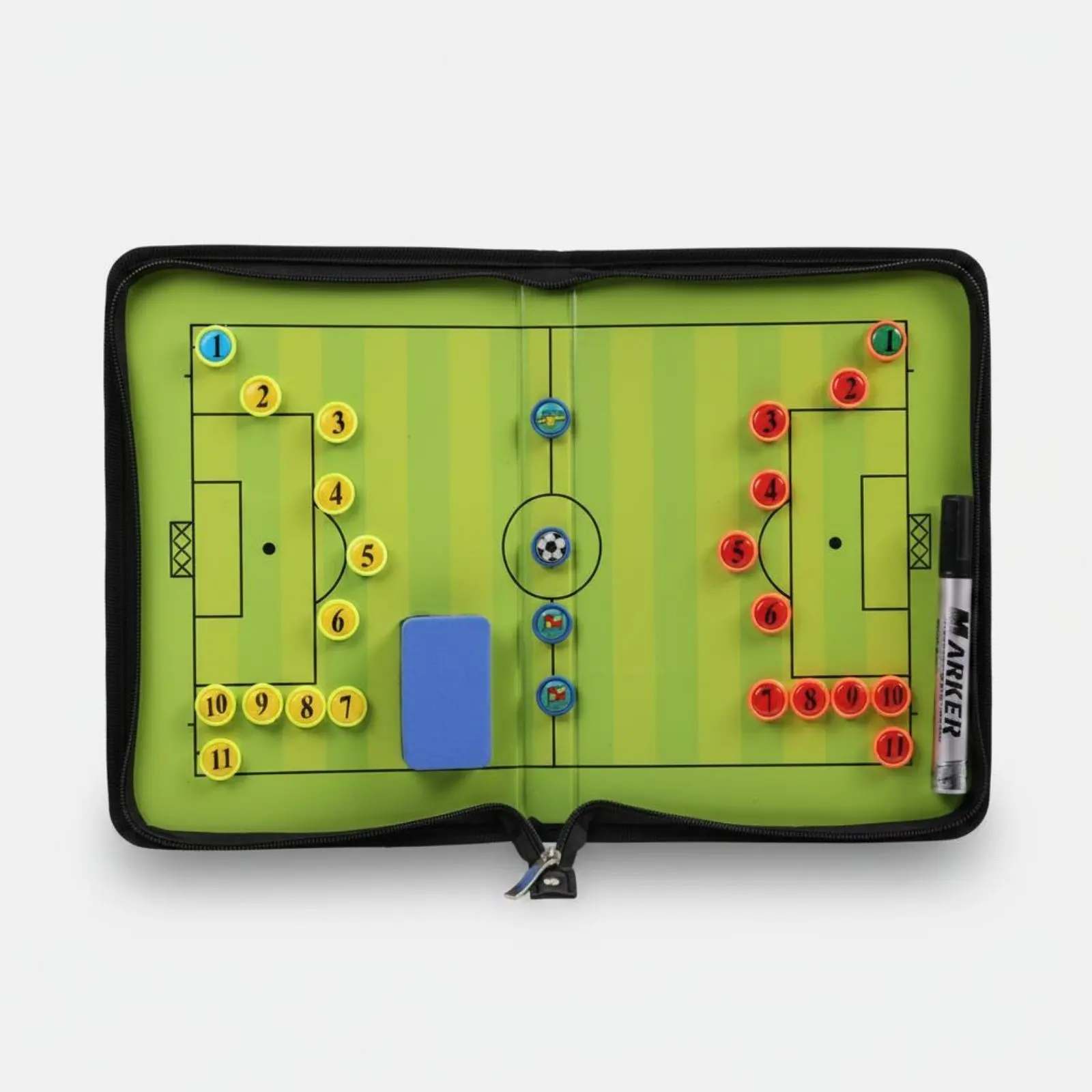 

Sports Strategy Board Kit PU Leather Cover Foldable Sports Writing Board Zippered Strategy Folder Double-Sided