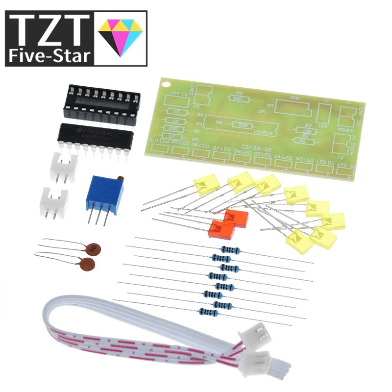 TZT 1/3 Stück Lustiger 10-Stufen-Audiopegel-Anzeiger LM3915 DIY-Kit Elektronische Audio-Anzeigesuite – Detail 5
