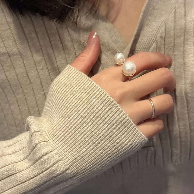 

Korean Fashionable Open Design S925 Sterling Silver Pearl Ring Jewelry