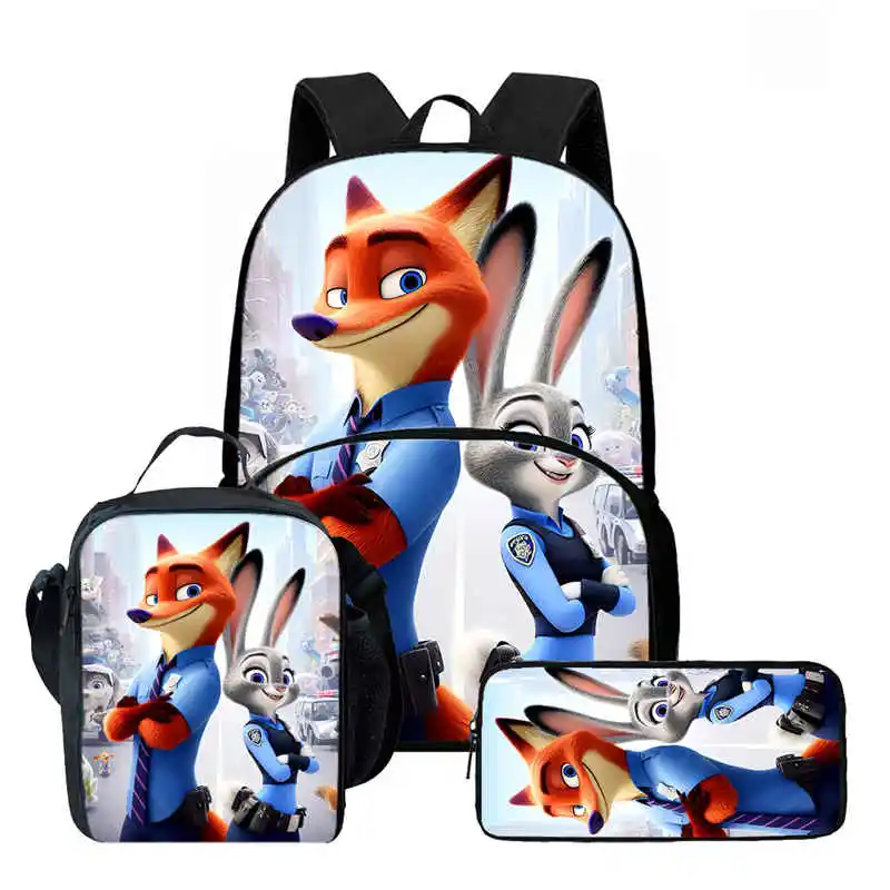 

Cartoon Zootopia2 Child Backpack with Front Pocket,Lunch Bags,Pencil Bags for Aged 5-10,Cartoon School Bags for Boys Girls