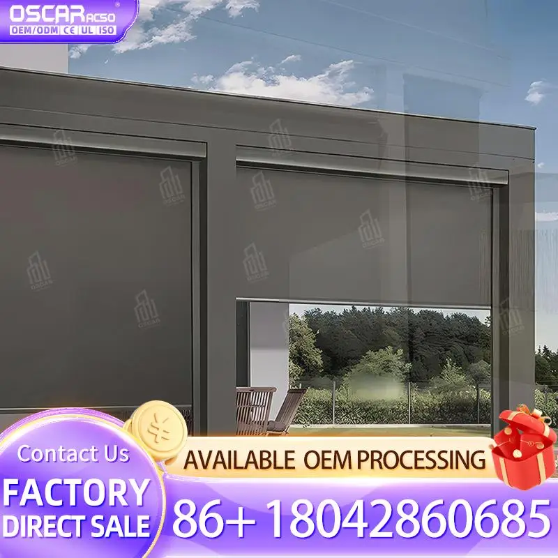 Motorized Zip Track Roller Sun Shades Outdoor Balcony Windproof Smart Screen for Door Rolling Blind