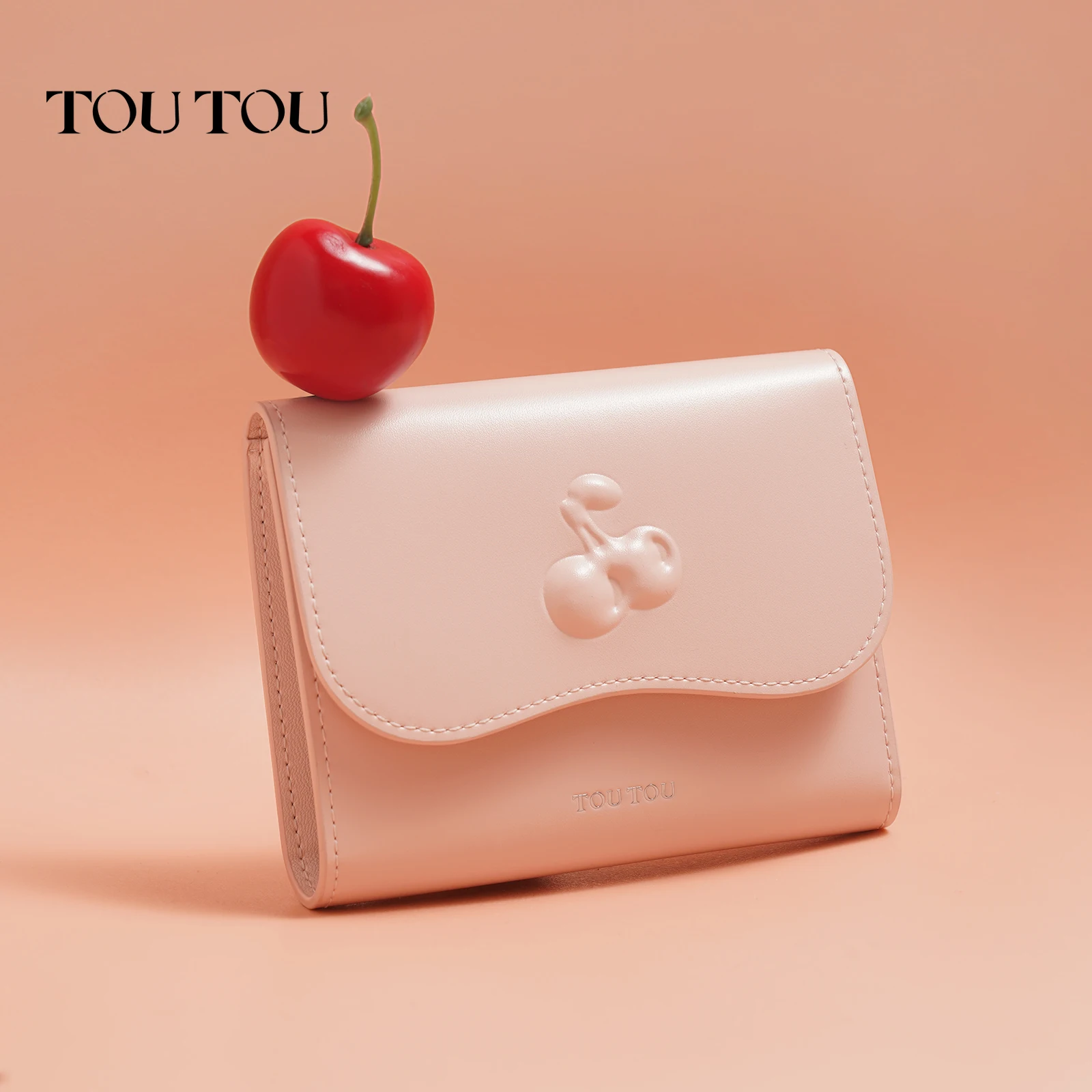 

TOUTOU Cherry Leather Wallet Purse Women High End Back To School Red Card Bag Short Cute Clutch Purse Girl Valentine's Day Gift