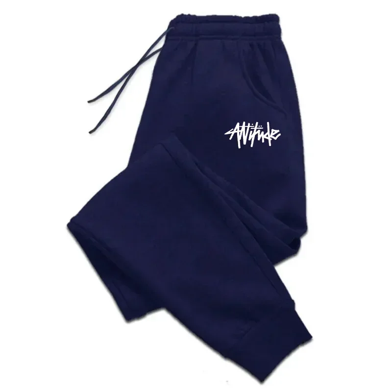 Attitude Graffiti Font Small Logo Jogger Pants Unisex Drawstring Elastic Waist Cuffed Sweatpants Casual Streetwear Trousers