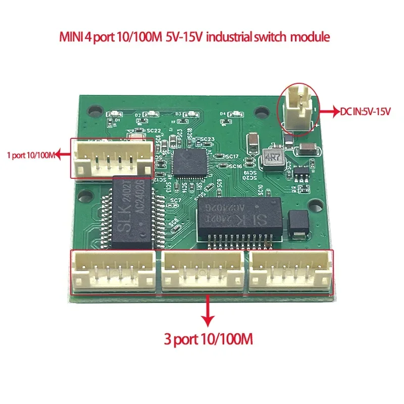 5V 12V LED module4 Ports Network Switches Pcb Board 10/100M indutrial switch module LED 5V 12V Switch with indicator light