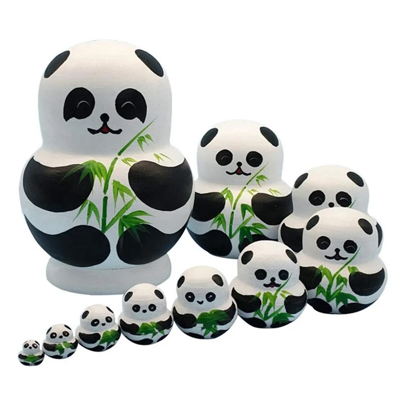 10 Layers Stackable Nesting Doll Set Cute Panda Design Matryoshka Toy Wooden 1Set