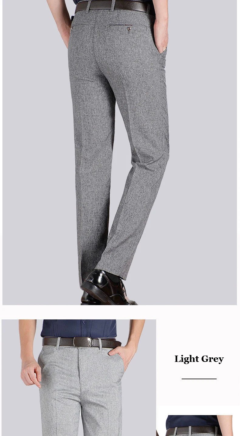 Herren Business-Anzughose, Casual, Mittellange, Weiche, Gepflegte Marken-Arbeitshose, Gerade Passform, Schwarz/Grau, Große Größen 28-40 – Detail 15