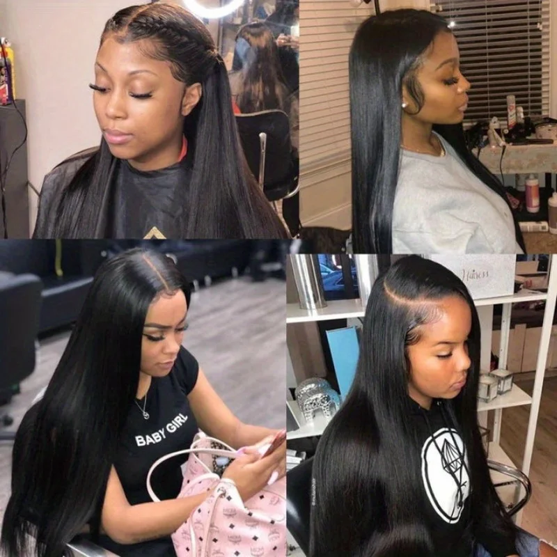 38Inch 250% Density 5x5 Straight Human Hair Wigs Glueless Human Hair Wig Wear To Go Natural Black HD Lace Frontal Wig