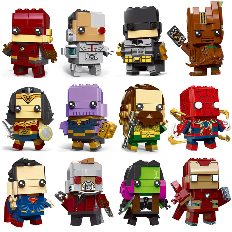 

Marvel Building Block Toys Square Q Version Doll Assembly Montessori Creative Fidgety Assembly Desktop Ornaments Boy Gift