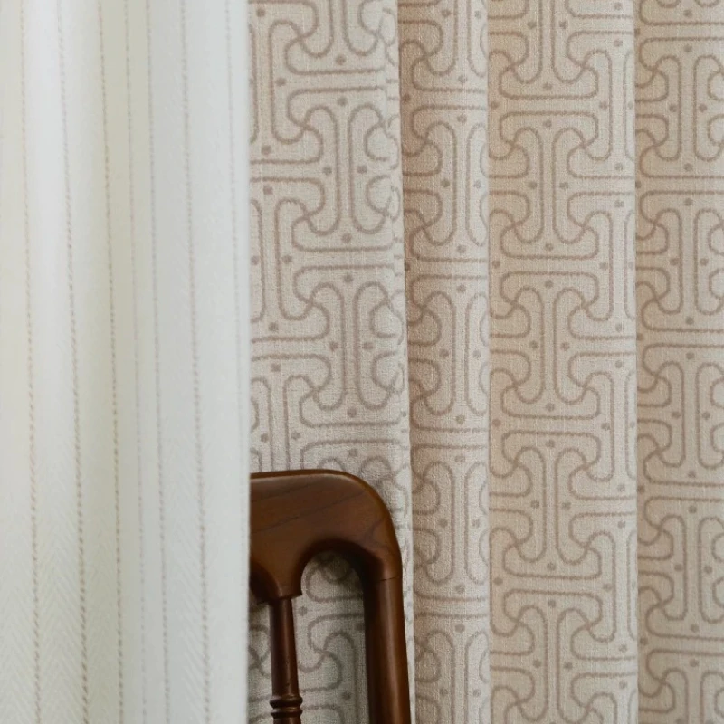 Cotton Linen Chenille Curtain Texture Milk Tea Color Thickened Blackout Curtains for Living Room Bedroom Customization