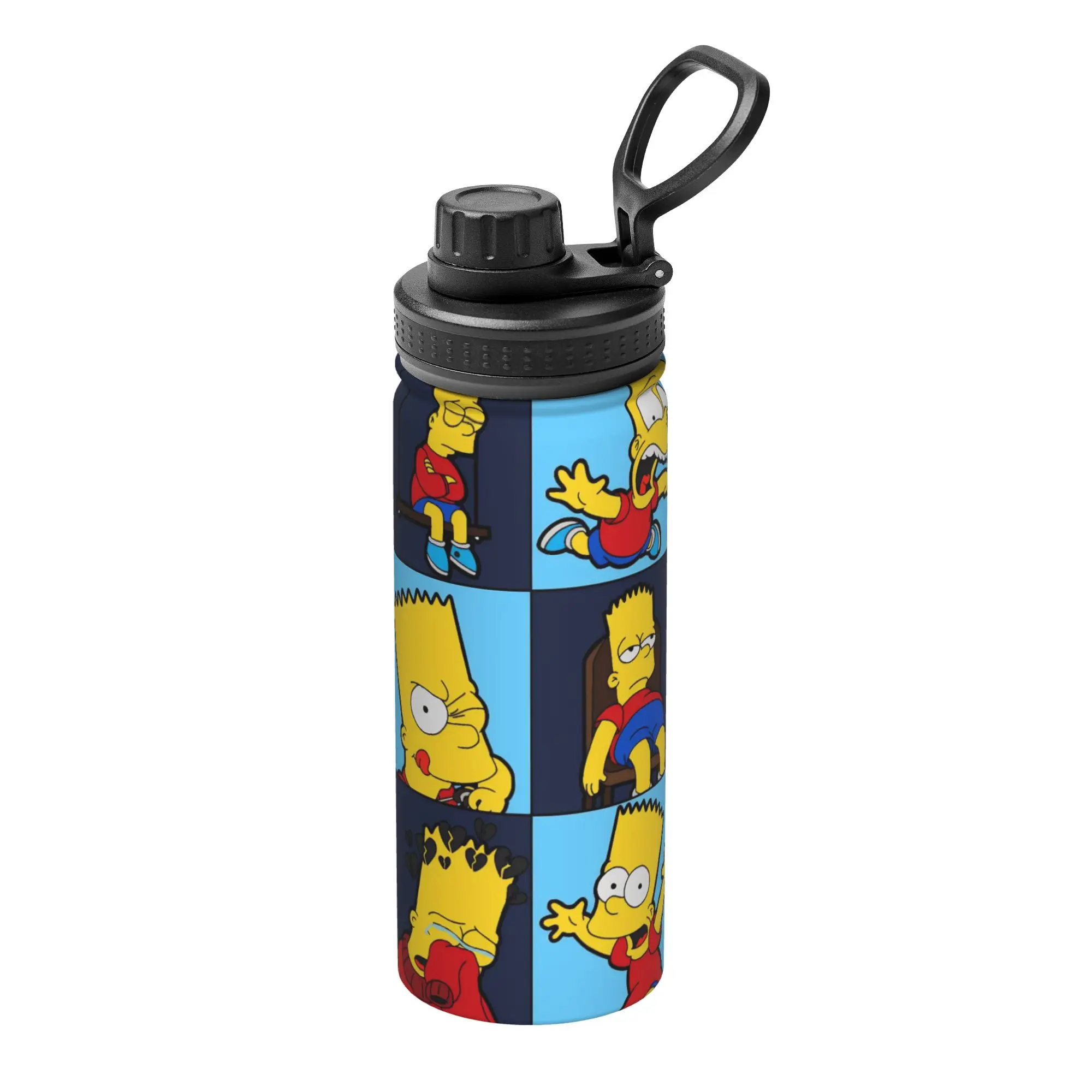 S-Simpsons Cartoon 18OZ Sports Insulated Kettle  Thermal Cup Vacuum Flask Double Wall Mugs Spill Proof