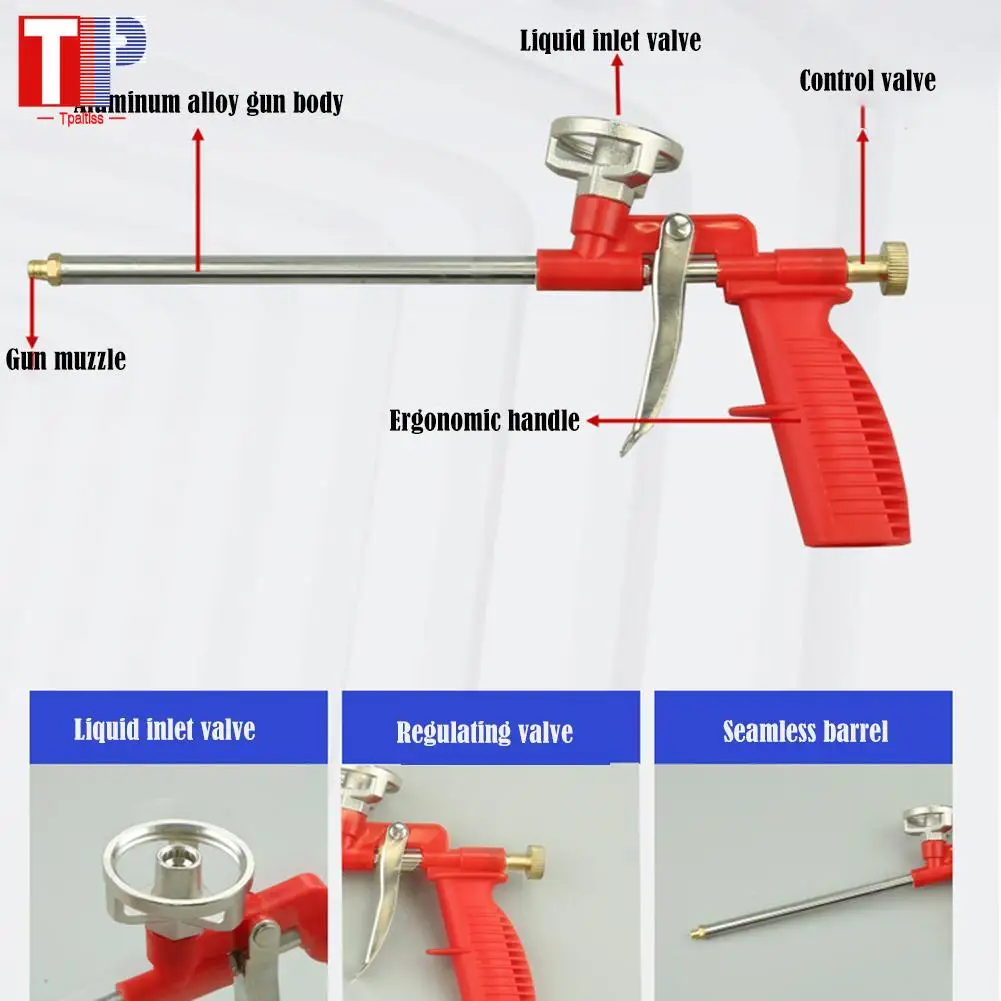 Tpaitlss  PU expanded foam metal caulk grab construction site foaming agent 70mpa portable wall seam filling sealant foam gun