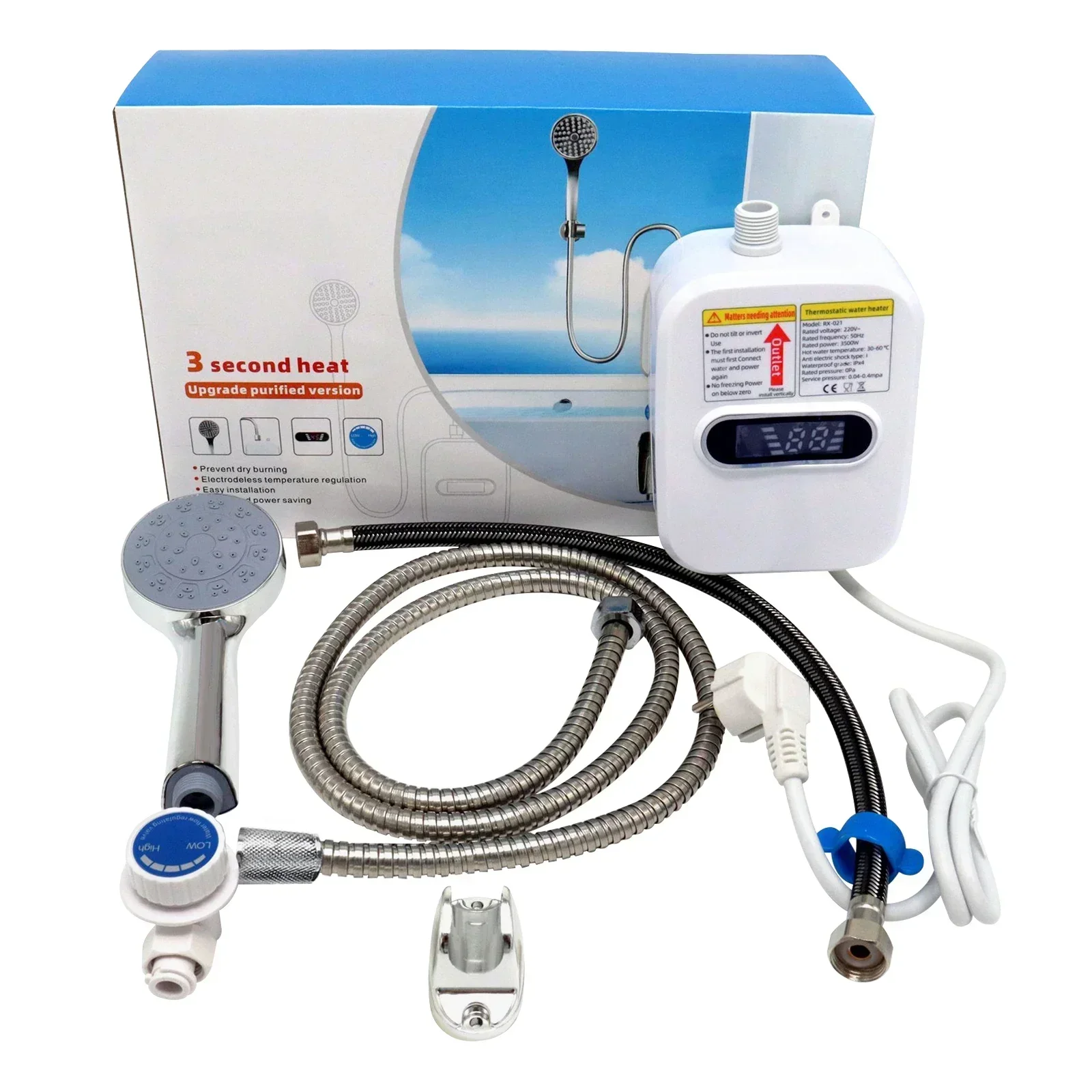 Image of Scaldabagno elettrico Scaldabagno istantaneo 3500W 220V con kit doccia bagno doccetta per cucina, bianco cod004