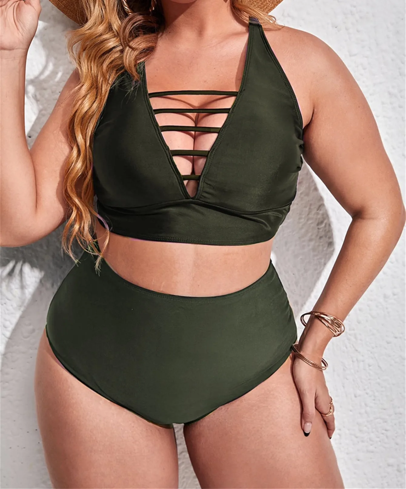 

Adjustable Plus Size Cross Hollow High Waist Bikini Swimwear Women's Swimsuit Beachwear Bathing Suits