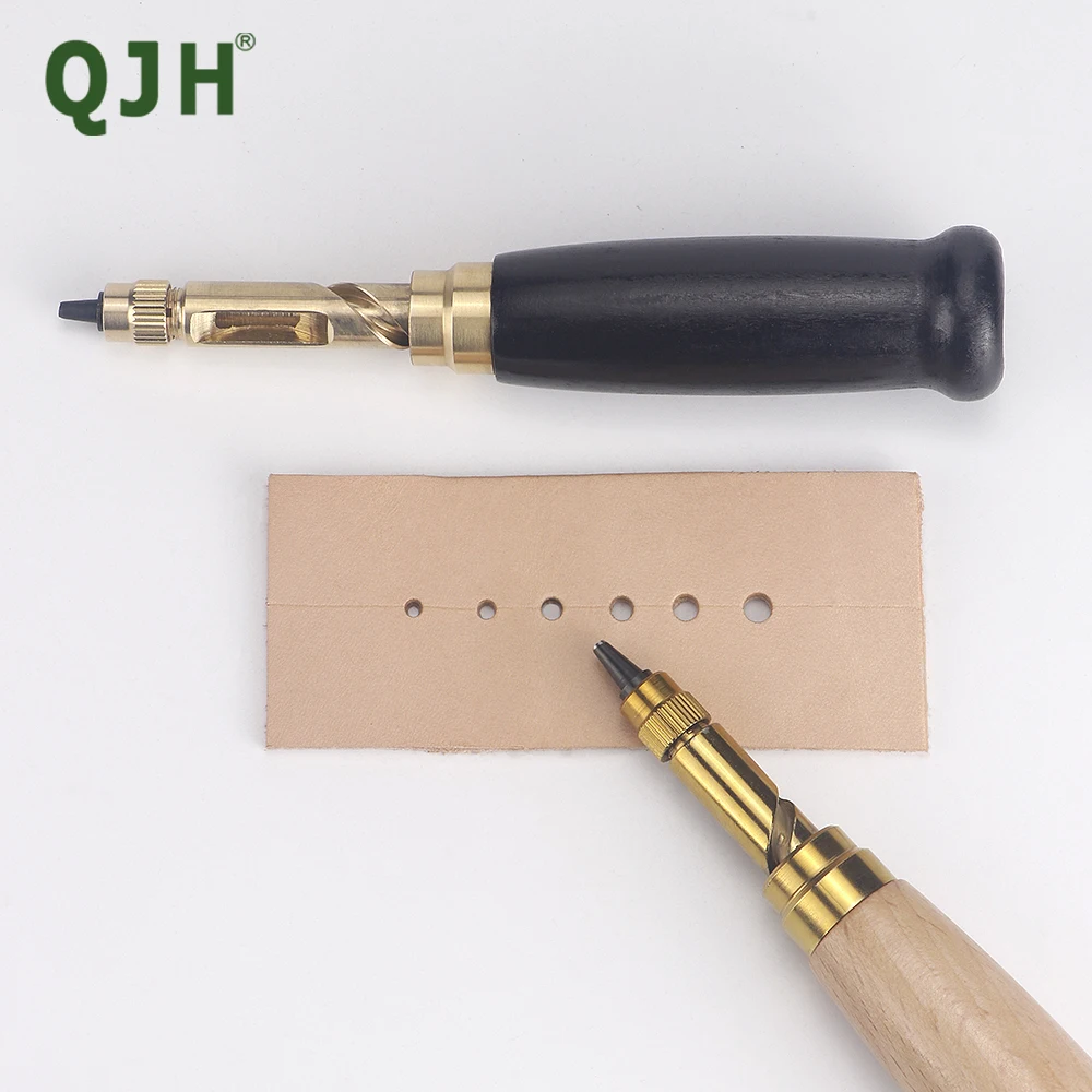 Manuelles Locher-Set aus Stahl mit 6 Spitzen für Lederhandwerk – austauschbare 1,5–4 mm Bits, Handbohrmaschine für Leder, Gürtel, Papierhandwerk