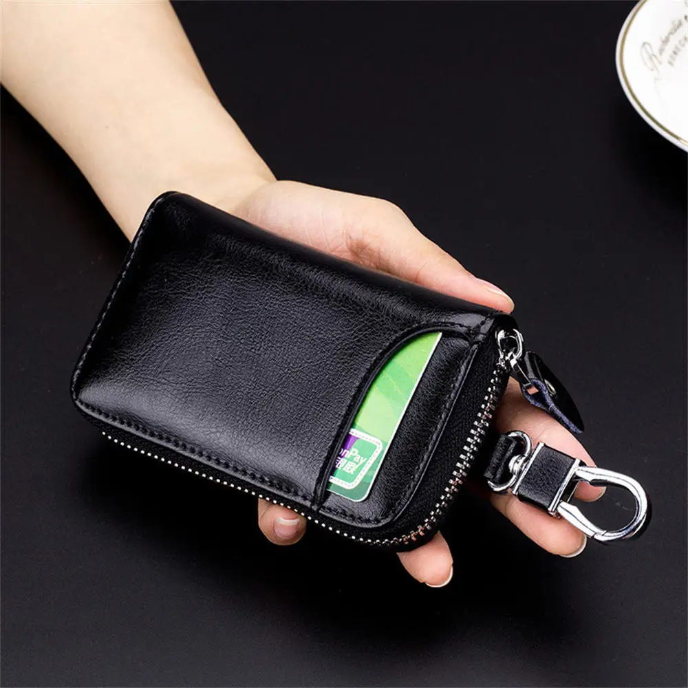 Leather Keychain Key Holder Organizer Pouch Keychain Split Car Key Wallet Housekeeper Key Case Mini Purse Card Bag Small