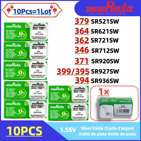 10PCS Original for Murata 379 SR521SW 364 SR621SW 362 SR721SW 371 SR920SW 399/395 SR927SW  394 SR936SW 346 SR712SW butto battery